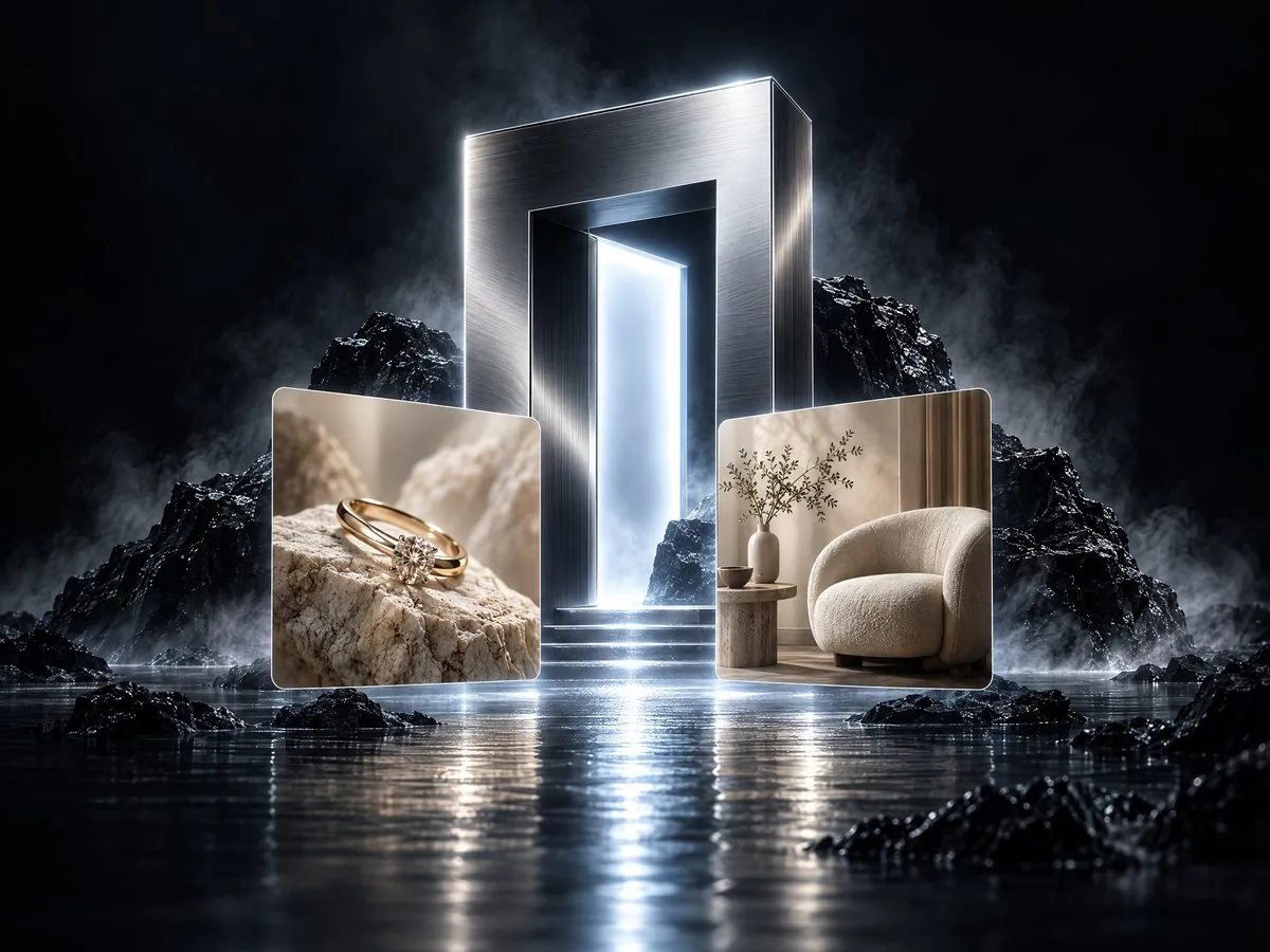 The original Snapfront chrome gateway with jewelry and furniture showcases