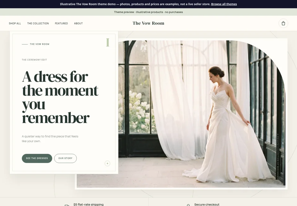 The Vow Room actual Snapfront storefront theme preview
