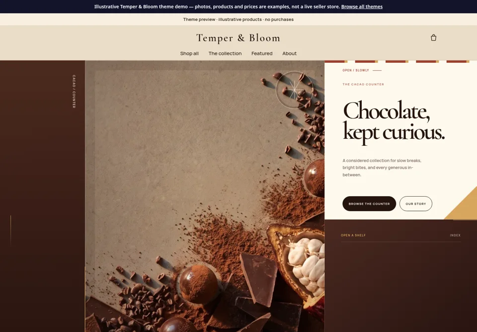 Temper & Bloom actual Snapfront storefront theme preview