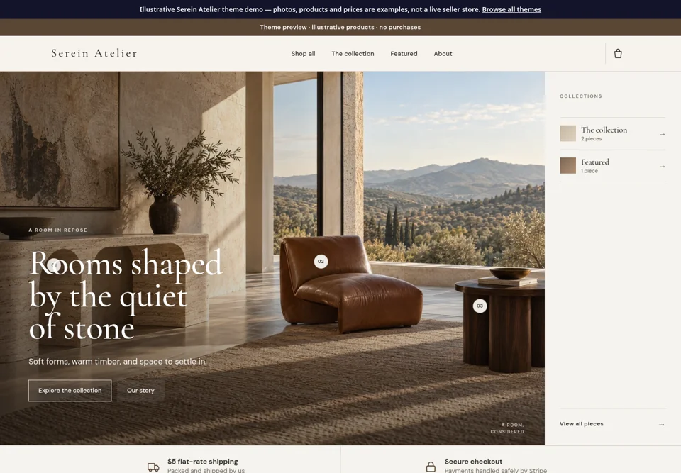 Serein Atelier actual Snapfront storefront theme preview