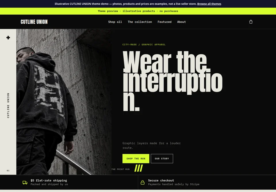 CUTLINE UNION actual Snapfront storefront theme preview