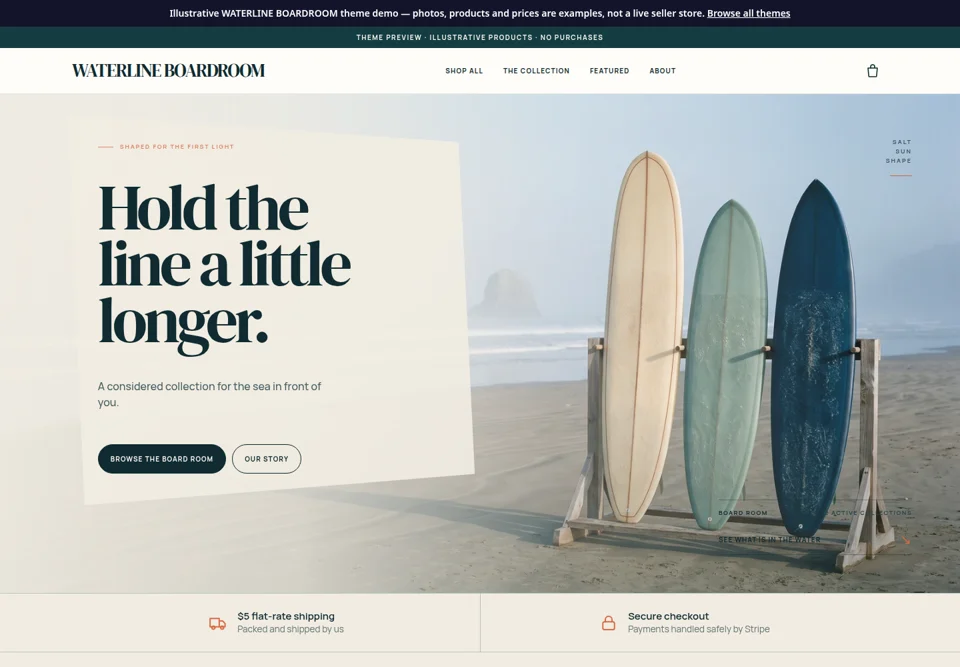 WATERLINE BOARDROOM actual Snapfront storefront theme preview
